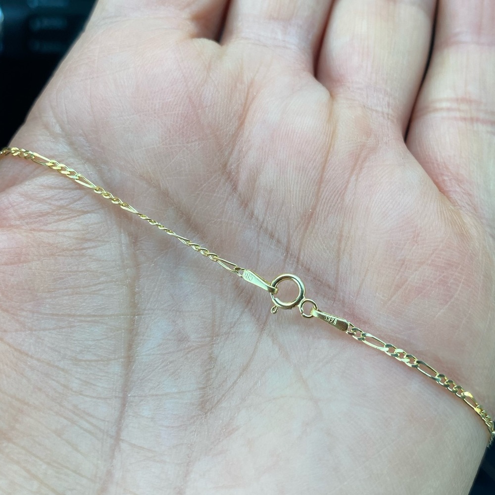 14k Yellow Gold Crucifix Cross Pendant 16" inches Figaro - Picture 9 of 14